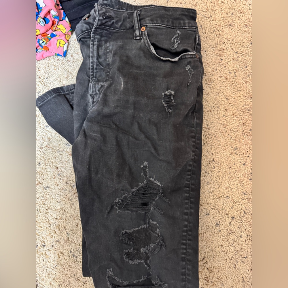 American Eagle Outfitters Men's Charcoal Distressed Skinny Jeans